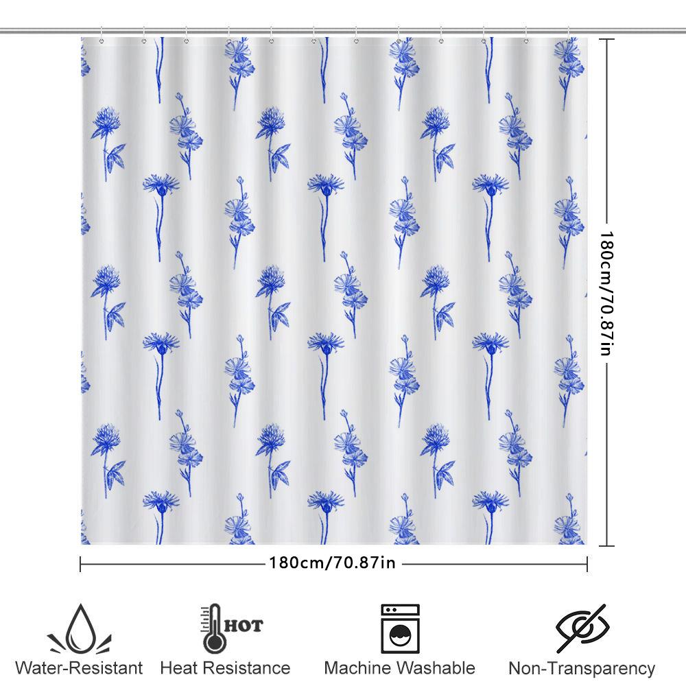 Vintage Blaues Blumenmuster Duschvorhang Wasserdicht Badezimmer Dekoration Wasserdichte Rückwand Polyester Anpassbare Größenwahl
