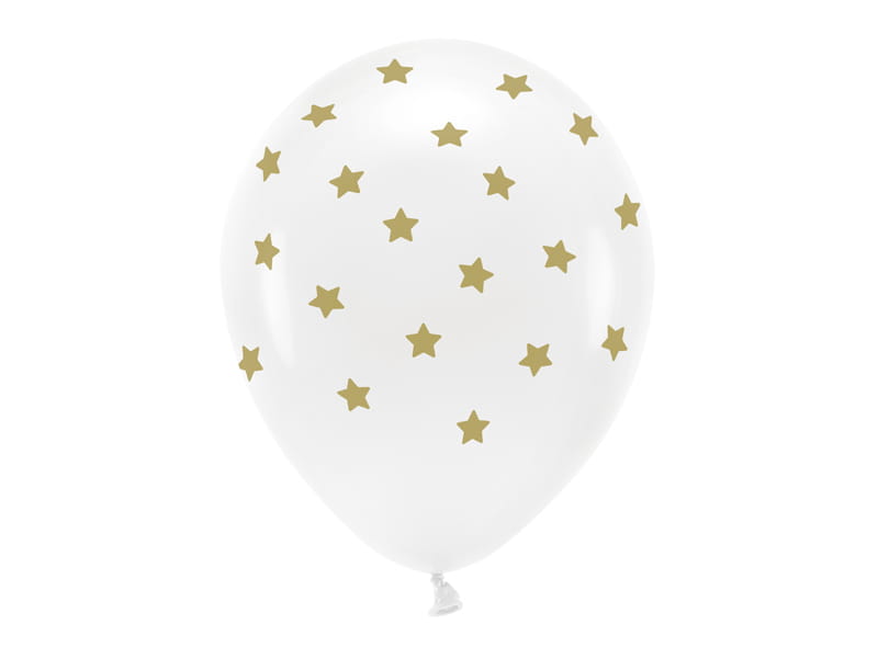 Partydeco Balony Eco 33 Cm Białe W Złote Gwiazdki 6 Szt