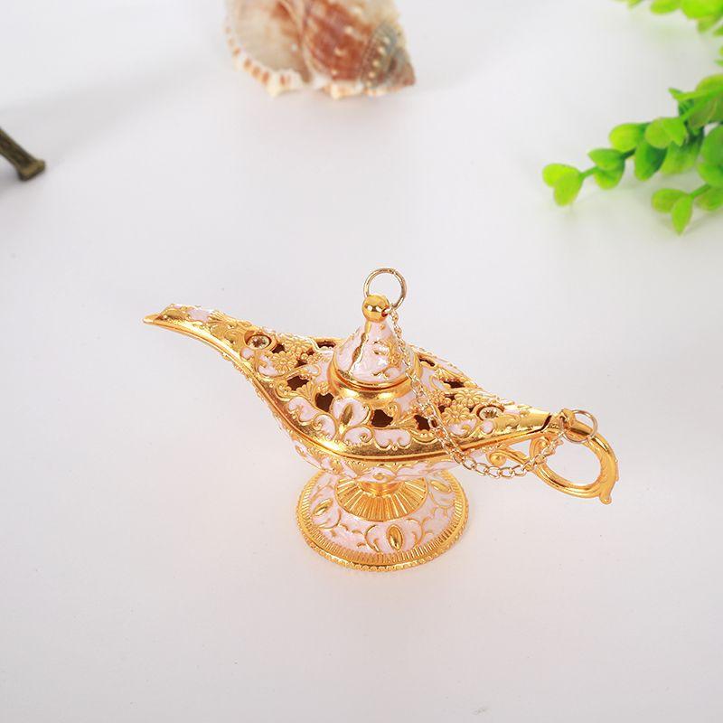 Miniature Aladdin Golden Lamp, Metal Wish Lamp Ornament for Home Hotel Desk, Vintage Genie Collectible