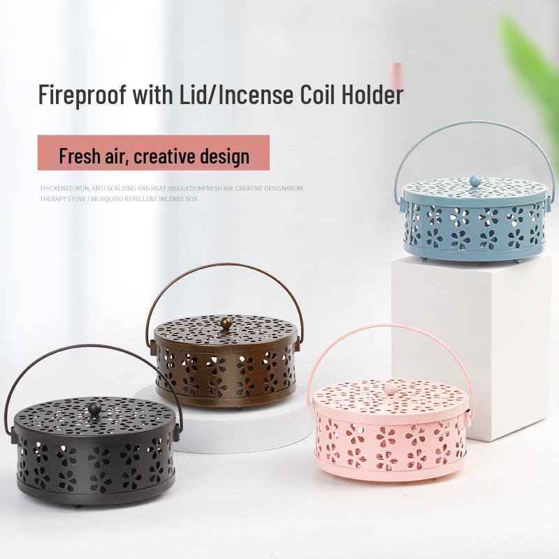 Wrought Iron Mosquito Coil Holder & Fireproof Incense Burner with Lid