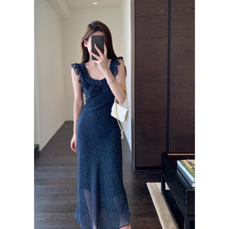 

Elegant Waist Slim Camisole Women Polka Dot Dress Women s Casual Dress Daily Style L
