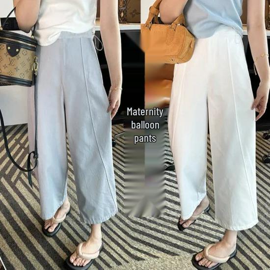 

2026 Spring/Summer Ice Silk Cotton Maternity Pants - Wide-Leg, Straight, 9/10 Length for Petite Sizes Double Extra Large