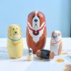5Pcs/Set Dog Russian Nesting Doll 5 Layers Handmade Wooden Matryoshka Puppy Stacking Toy Home Office Desktop Decoration Ornament