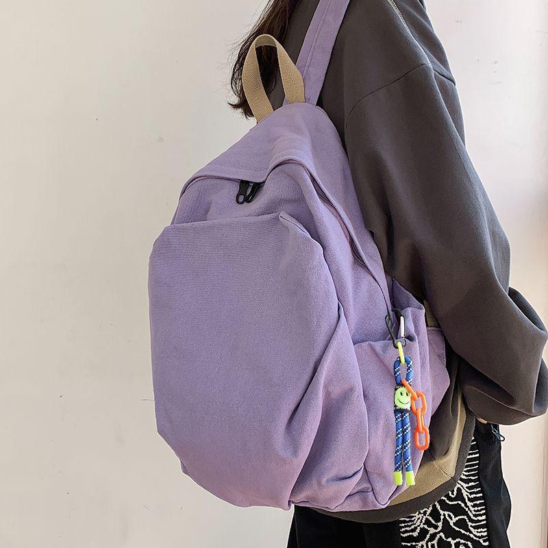 2025 Durable Canvas Solid Color Backpack for Female College Students - Korean and Japanese Style Travel Schoolbag