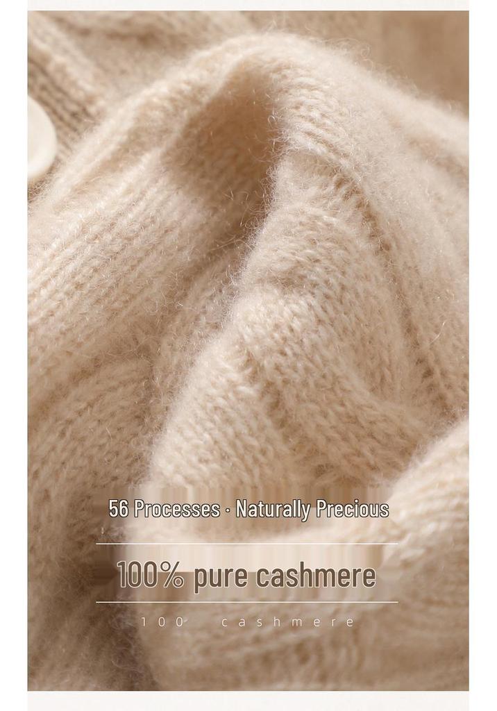 Korean Style High Neck Cable Knit Cashmere Cardigan Vest - Women's Loose Fit Slimming Top