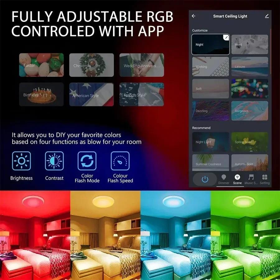 Inteligentna lampa sufitowa LED okrągła RGBCW WiFi Aplikacja Tuya Sterowanie głosowe Ściemniana AC 85-265V 24W Kompatybilna z Alexa Google Assistant