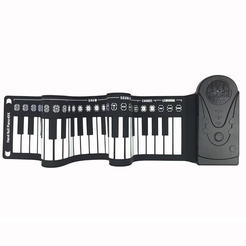 Přenosné měkké roll-up piano se 49 klávesami pro děti, které si mohou snadno procvičit a naučit se klavírní dovednosti.