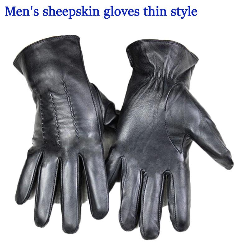 Sheepskin leather gloves men's fashion simple wool lining autumn and winter velvet warm car driving cycling gloves
