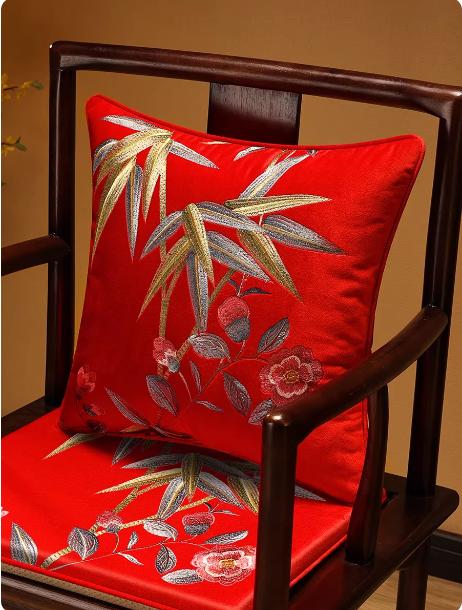 Luxury Peony Floral Embroidery Home Chair Decorative Pillow Cover Lumbar Support For Sofa Velvet Cushion Cover 45x45cm