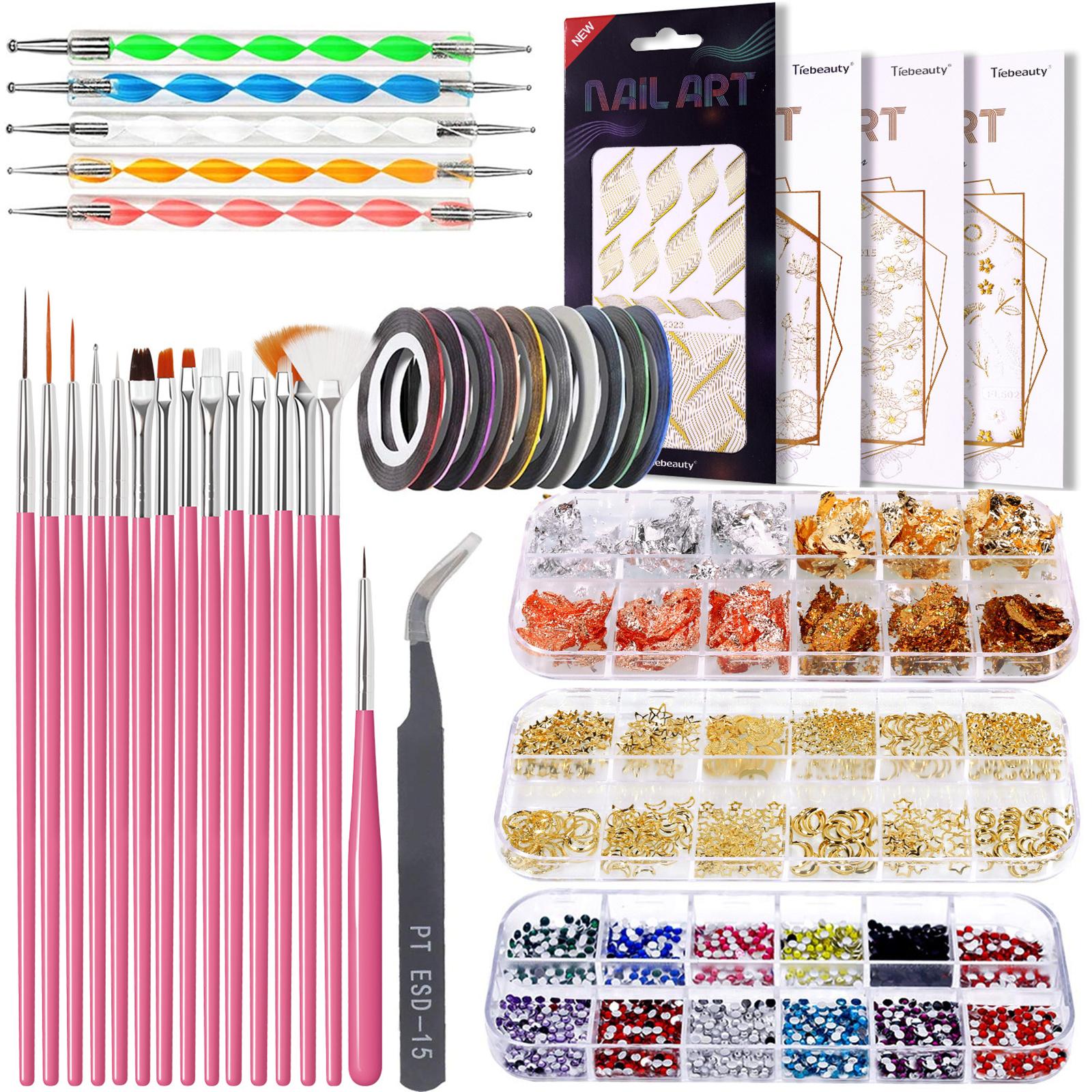 Nail Art Brushes Kit,3D Nail Art Decorations Kit with Nail Dotting Tools Nail Art Rhinestones,Nail Art Striping Tape 1 розовый