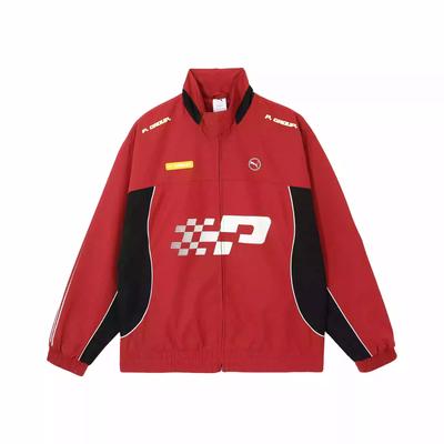 Puma Tkana Poza Prędkością Amerykańska Retro Wyścigowa Wygodna Stójka Zapinana na Zamek Kurtka z Długim Rękawem Unisex kurtki Czerwona 631081-70