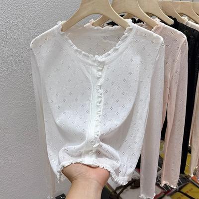 Sweet Wind Hollow Thin Knitted Cardigan Women's Summer Outdoor Sunscreen Top Age-reducing Fungus Edge Air-conditioning Shirt