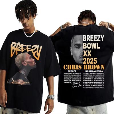Chris Brown Tour Breezy Bowl XX 2026 Album Tshirts Men Women Vintage Gothic High Street Tshirt Comfort Loose Oversized T Shirt