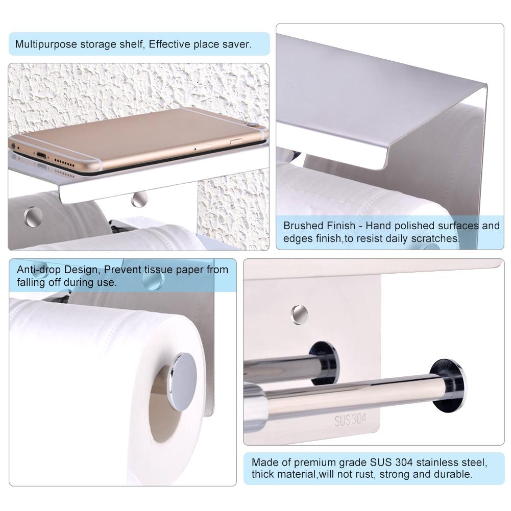 Wall Mounted Tissue Holder, SUS304 Stainless Steel Bathroom Toilet Paper Holder