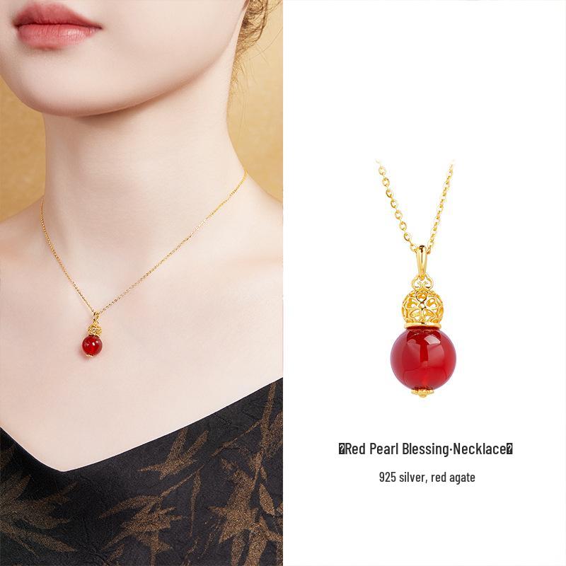 

Ожерелье-подвеска из стерлингового серебра 925 пробы в виде тыквы Фу с сердоликом - Женское в китайском стиле, элегантная свежая модная цепочка для ключицы 925 Silver