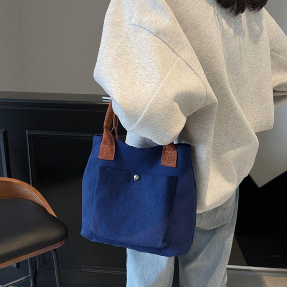 Solid Color Canvas Shoulder Bag Multiple Pockets Women Handbag Casual Oxford Tote Bag  Outdoor
