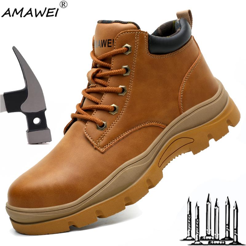 Construction Safety Shoes Men Waterproof Work Boots Anti-smash Steel Toe Shoes Puncture-Proof Indestructible Shoes Safety Shoes