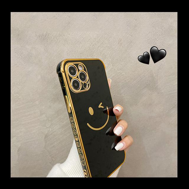 Luxury Gold Plated Cute Smiley Pattern Bumper Case For Iphone 13 12 11 Pro Xs Max X Xr 7 8 Plus Soft Silicone Protection Cover