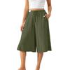 Women’s Wide Leg Culottes Drawstring Waist Loose Fit Pleated Midi Skirt Pants Soft Lightweight Fabric