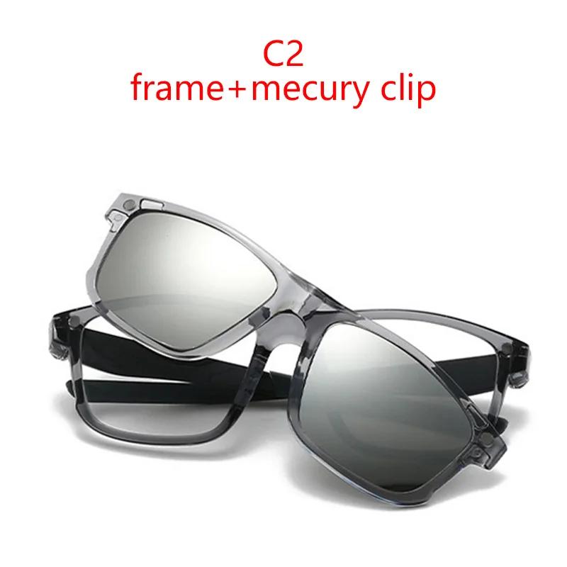 Polarized Black clip Sunglasses For Men UV Protection Retro Square Full Transparent Grey Frame Magnetic Sunglasses