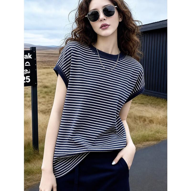 Demana Women's Striped Cotton Blend T-shirt