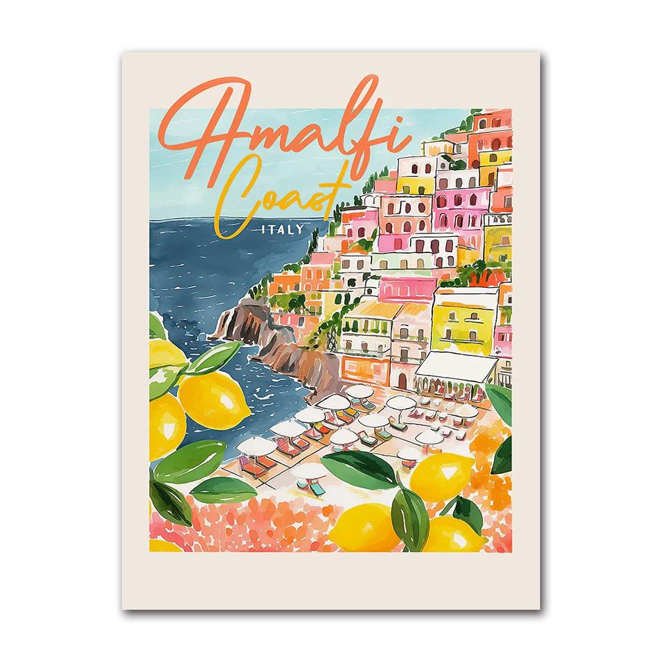 La Dolce Vita Limone Poster Stampe Retro Spritz Pittura su Tela Santorini Italia Viaggio Arte da Parete per Stanza Caffè Decorazione Quadro