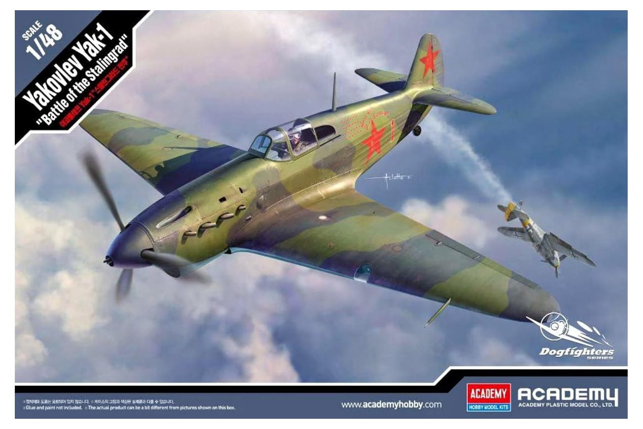

Academy 1/48 scale Soviet Air Force Yakovlev Yak-1 Battle of Stalingrad plastic model kit 12343, molded in color