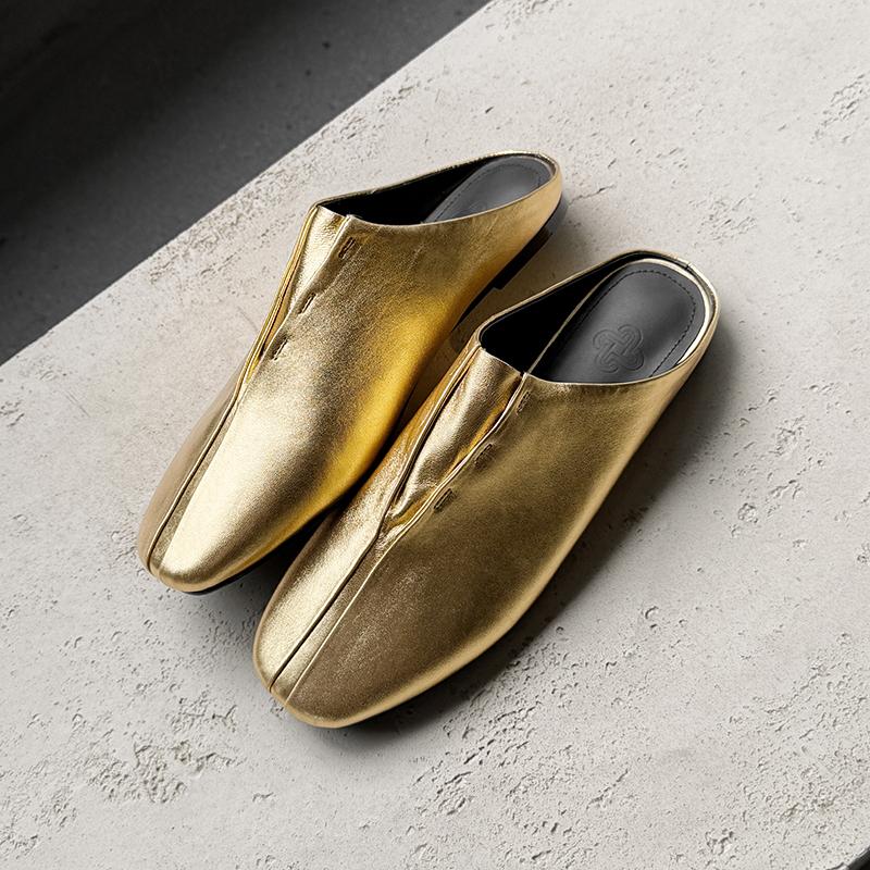 Fashion 2025 New Fashion Square Toe Flat Shoes Women Spring Summer Office Lady Party Genuine Leather Shoes Woman Mueller Slippers