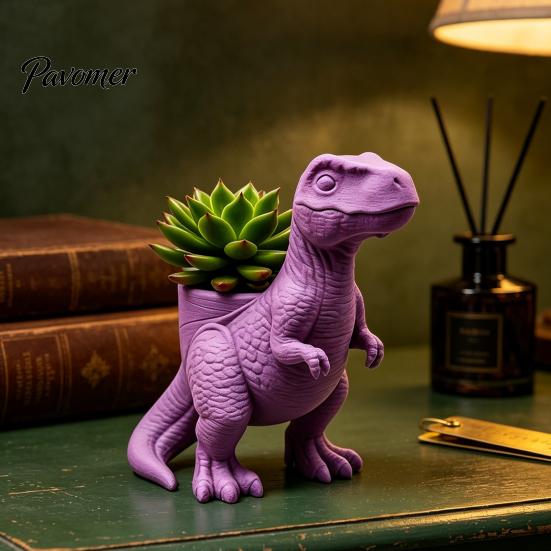 Cute Animal Planter 3D Printed Dinosaur Planter, Decorative Flower Pot, Tyrannosaurus Rex Creative Home Decor Plant Pot for Succulents Cacti