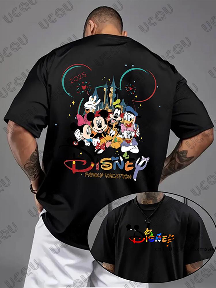 2025 New Men’s Disney Family Vacation Print Cotton T-shirt Summer Short Sleeve O-neck Tees Casual Streetwear Oversize Unisex Top
