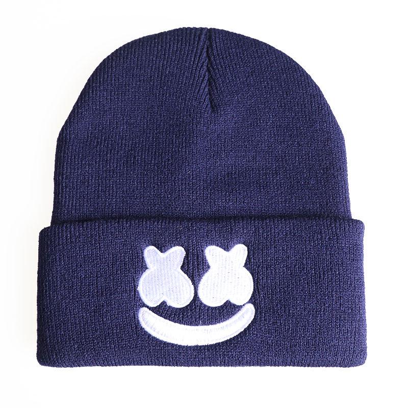 New Hip-Hop Ski Hat with Smiley Face and Marshmallow Embroidery Knit Hat Marshmello Woolen Beanie Hat