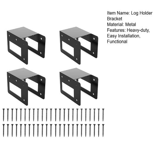4Pcs Firewood Holder Brackets Firewood Log Storage Rack Brackets with Screws Heavy Duty Coated Metal Brackets for Indoor Outdoor Firewood Log Storage