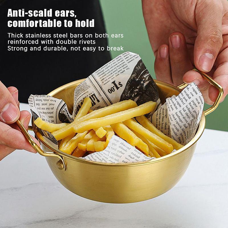 Household Double Handle Snacks Plate Cuisine Bowl Stainless Steel Round Rice Wine Bowls Anti Scalding Sauce Food Container