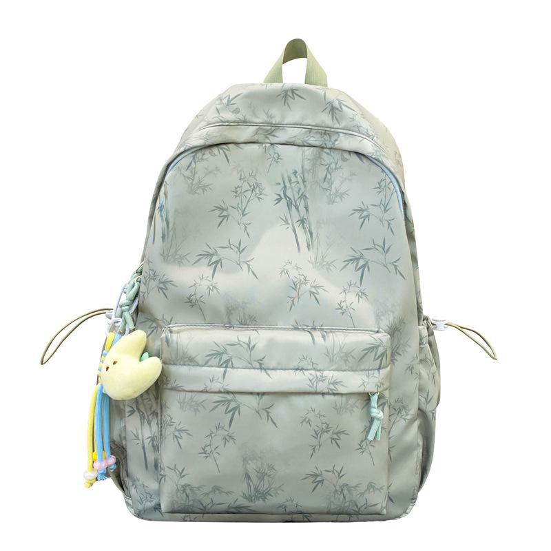School Bag New Chinese Style Ink Bamboo Pattern Printed Elegant Backpack for Students and Couples, Class Outing and Outing Backpack