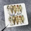 10 Stuks Gouden Stiletto Handgemaakte Press-On Nagels Retro 3D Versierde Kunstnagels Kunstnagel Tips