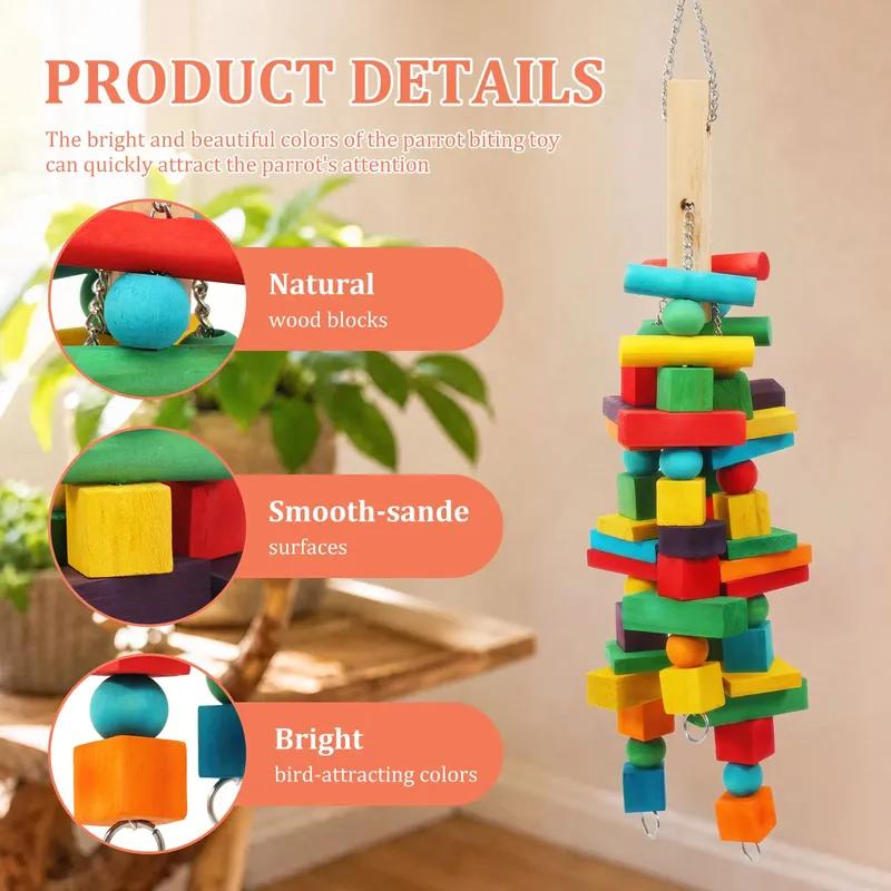 Parrot Toy Wooden Bird Chew Toy with Hook Multicolored Parrot Chewing Toy Birdcage Accessories Pet Supplies for Macaw Cockatoo