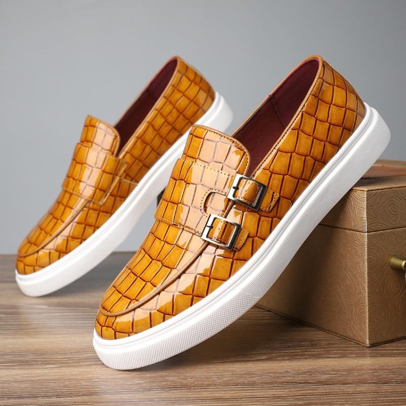Designer Men's Alligator Pattern Monk Strap Loafter Leisure Platform Shoes Male Walking Dress Wedding Footwear Zapatos Hombre