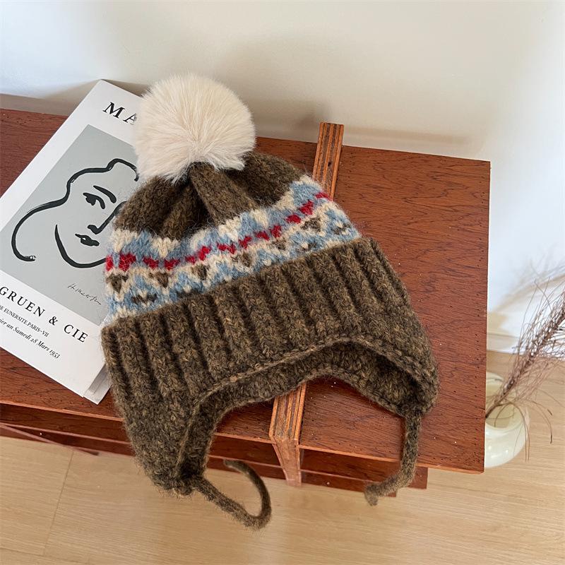 Căciulă tricotată coreeană cu pompon pentru copii - Protecție caldă pentru urechi pentru băieți și fete