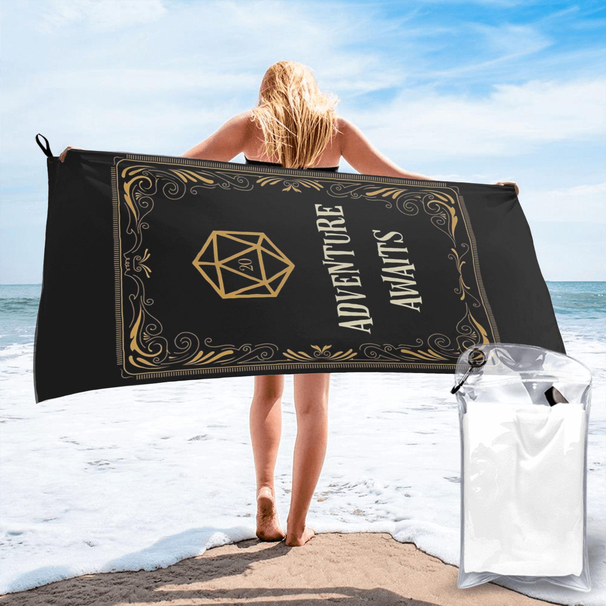 

Adventure Awaits D20 Dice Tabletop RPG Beach Towel Soft Microfiber Quick Dry Absorbent Quick Towels For Bath W40*H60(CM)