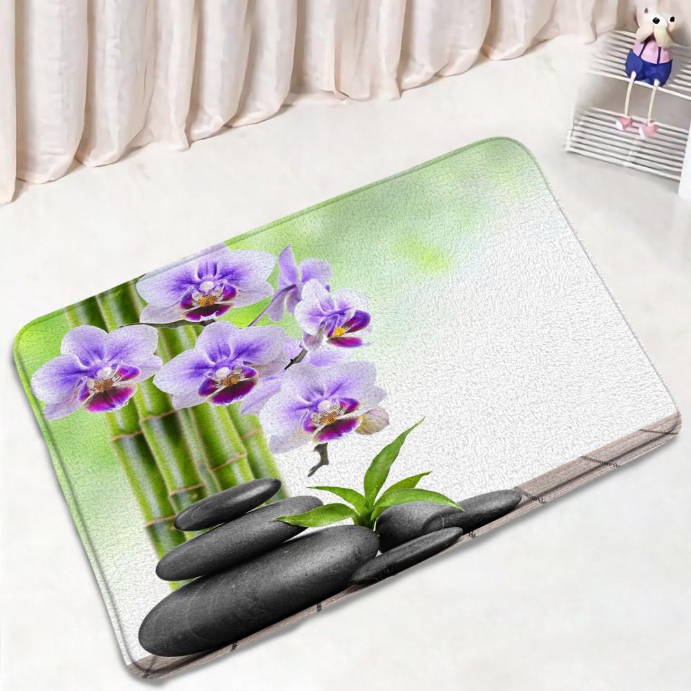 Zen Black Stones Bath Mat Green Bamboo Buddha Candle Spa Bathroom Decorations Bathtub Rug Bedroom Living Room Home Carpet