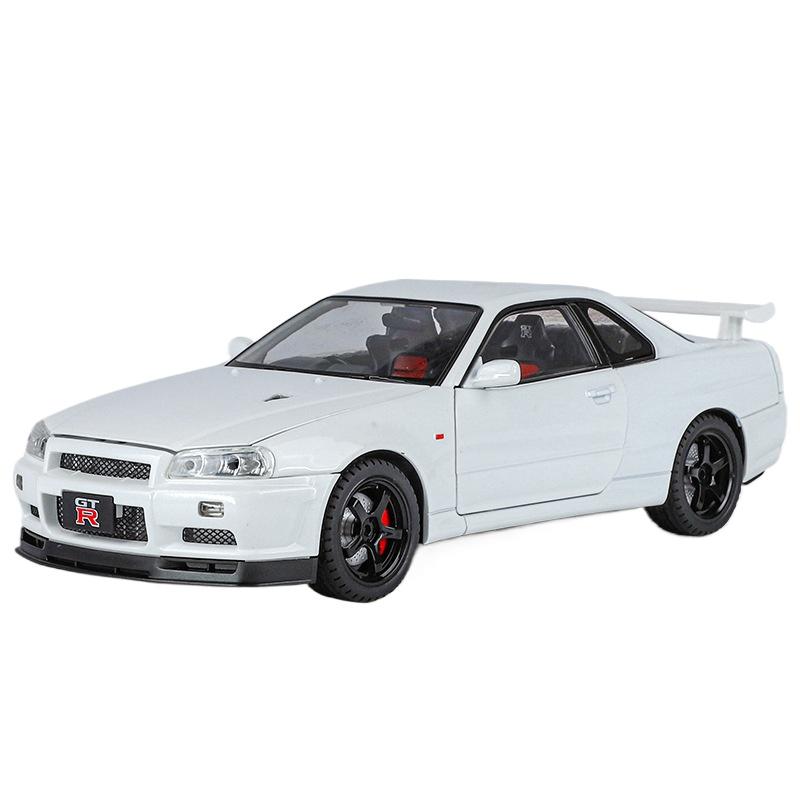 

Большой размер Масштаб 1/18 Модель автомобиля из сплава Nissan GT-R R34 Skyline Литая игрушечная машинка для мальчиков JDM Гоночный автомобиль Игрушка Подарок Коллекционное хобби белый