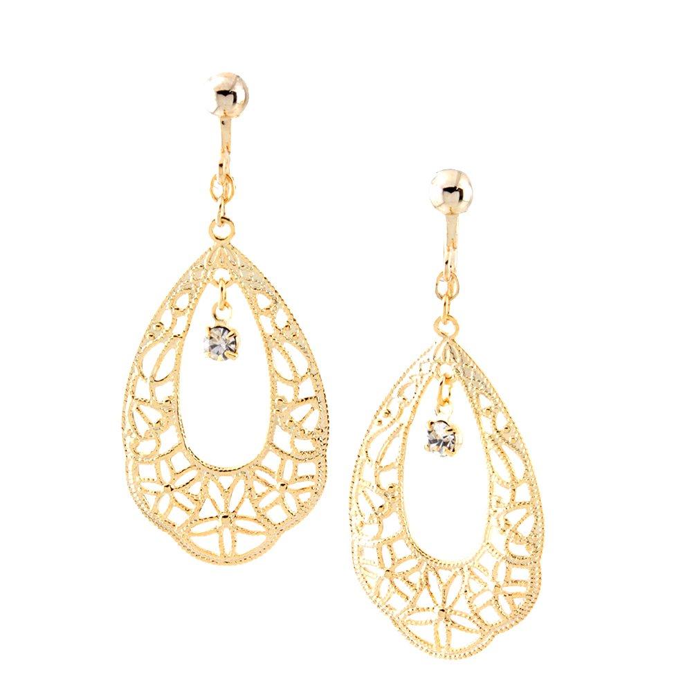 Shop Earrings for made in [Jewelry M] women, openwork, teardrop, flower, hypoallergenic, screw-spring style, accessories, Japan, gold, e0095-G