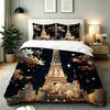 Golden Eiffel Tower Duvet Cover Single Romantic Paris Bedding Sets Abstract Soft Microfiber Quilt Cover With Pillowcases 50x75cm
