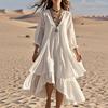 Abito da donna alla moda e casual in cotone e lino a tinta unita