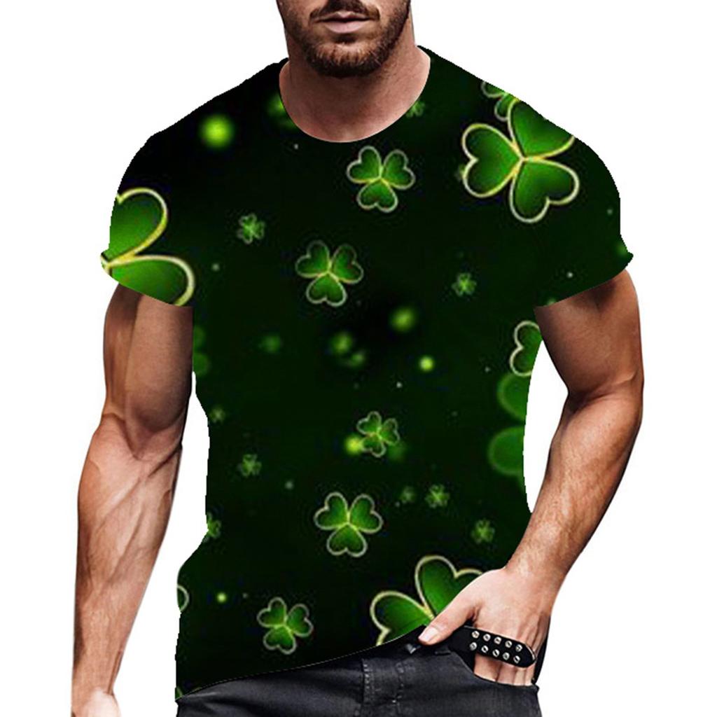 Summer Round Neck 3D St. Patrick's Day Green Printed Top Fashionable Casual Short Sleeved Men's T-shirts
