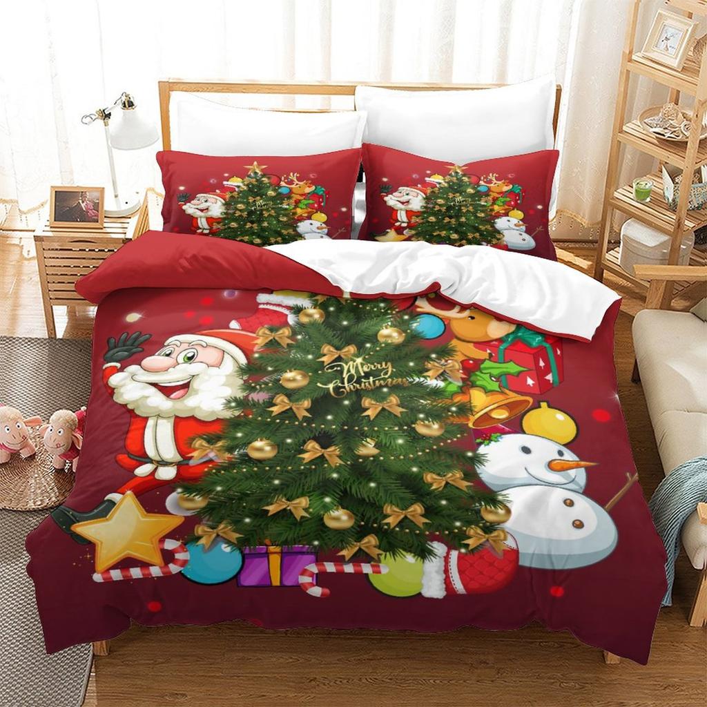 Christmas New Pattern Digital Printing Three-Piece Set 3D Three-Dimensional Polished Chemical Fiber Quilt Cover Pillowcase To Picture