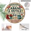 2D Flat, 1pc 7.87x7.87 Inch Round French Aluminum Sign, Vintage Decorative Plaque with "Welcome To My Tool Shed" Design, Garden Decor Sign, Suitable
