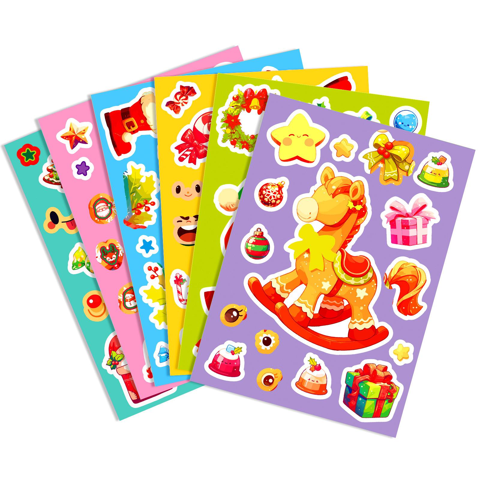 

Non-Toxic 6Pcs Christmas Themed Diy Cartoon Graffiti Decal Stickers Face Replacement Child Interaction Christmas Tree Decoration