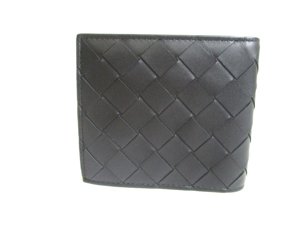 Authentic BOTTEGA VENETA Intrecciato Black Blue Leather Bifold Bill Wallet #a351  Refurbished