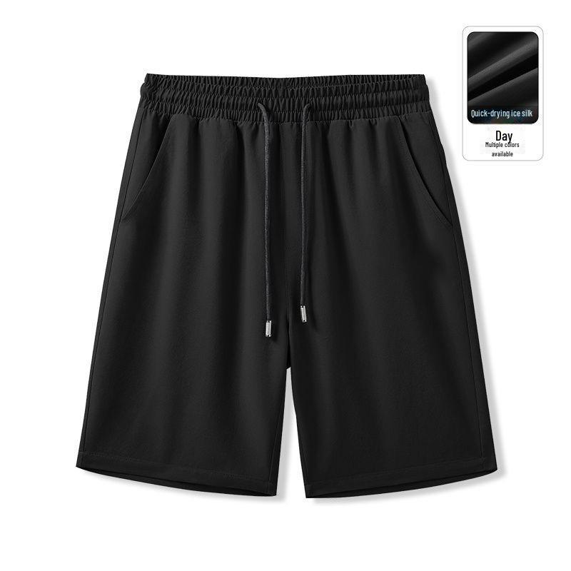 Men's Black Ice Silk Casual Five-Point Sports Shorts